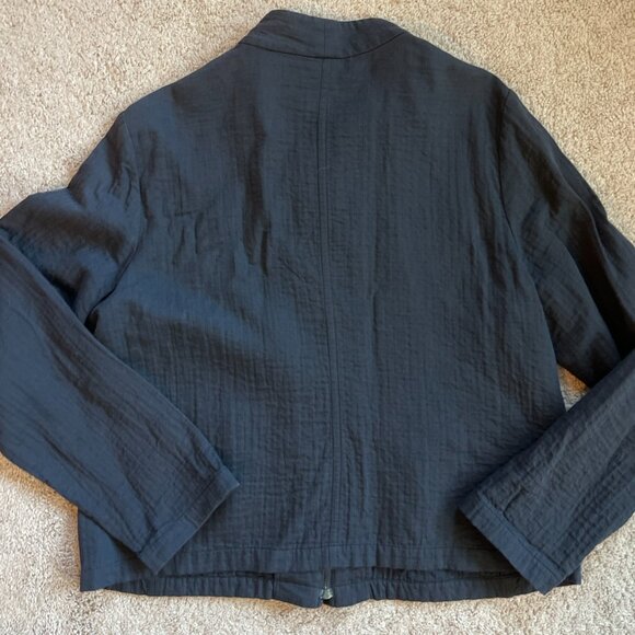 Eileen Fisher Jacket Womens Large Black Full Zip Cotton Viscose Artsy Classic - Picture 5 of 6